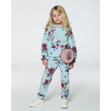 Deux Par Deux Fleece Sweatpant - Big Flowers on Blue-Pumpkin Pie Kids Canada