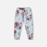 Deux Par Deux Fleece Sweatpant - Big Flowers on Blue-Pumpkin Pie Kids Canada