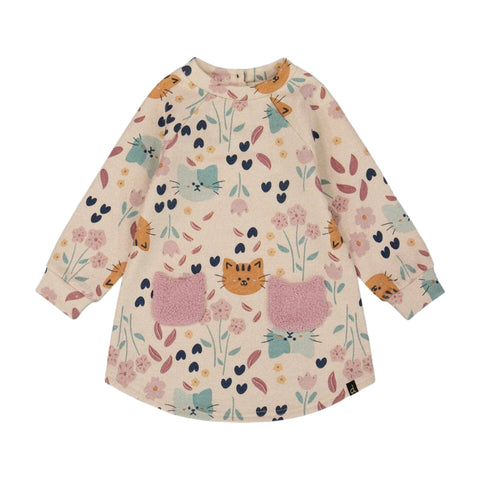 Deux Par Deux French Terry Dress - Oatmeal Cat-Pumpkin Pie Kids Canada