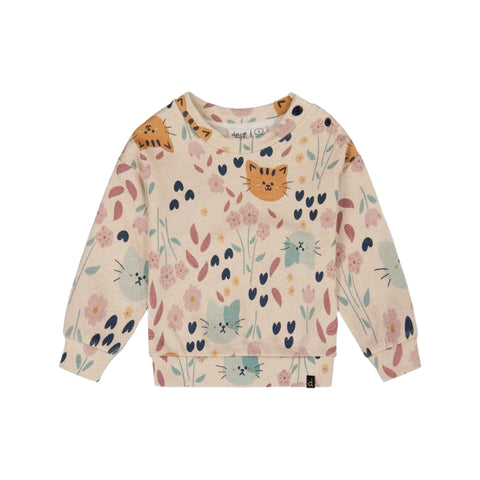 Deux Par Deux French Terry Sweatshirt - Oatmeal Cat-Pumpkin Pie Kids Canada