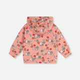 Deux Par Deux Hooded Cardigan - Cats & Flowers-J20E30-2J54 12M-Pumpkin Pie Kids Canada