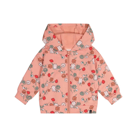 Deux Par Deux Hooded Cardigan - Cats & Flowers-J20E30-2J54 12M-Pumpkin Pie Kids Canada