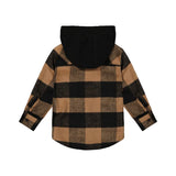 Deux Par Deux Hooded Flanel Shirt - Brown Plaid-J20U19-2J272 4-Pumpkin Pie Kids Canada