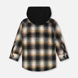 Deux Par Deux Hooded Flannel Shirt - Plaid-Pumpkin Pie Kids Canada