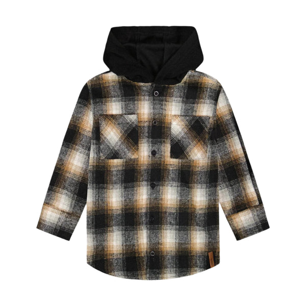 Deux Par Deux Hooded Flannel Shirt - Plaid-H20U19-000 4-Pumpkin Pie Kids Canada