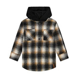 Deux Par Deux Hooded Flannel Shirt - Plaid-Pumpkin Pie Kids Canada