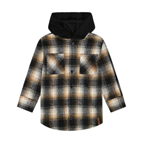 Deux Par Deux Hooded Flannel Shirt - Plaid-Pumpkin Pie Kids Canada