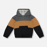 Deux Par Deux Hooded Fleece Sweatshirt - Anthracite-Pumpkin Pie Kids Canada