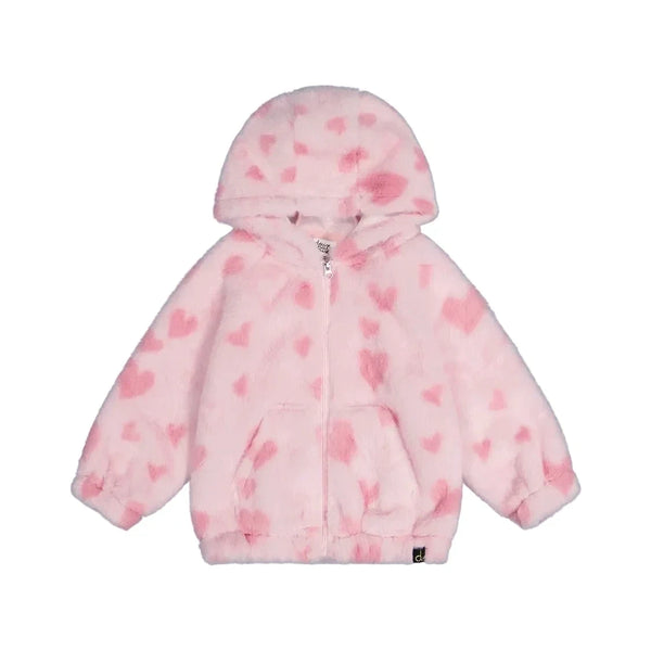 Deux Par Deux Hooded Fur Jacket - Hearts-J20F50-2J235 3-Pumpkin Pie Kids Canada