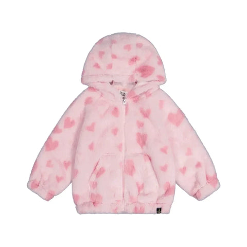 Deux Par Deux Hooded Fur Jacket - Hearts-J20F50-2J235 3-Pumpkin Pie Kids Canada