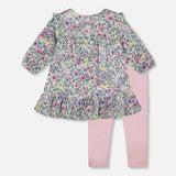 Deux Par Deux Muslin Dress & Legging Set - Watercolour-Pumpkin Pie Kids Canada