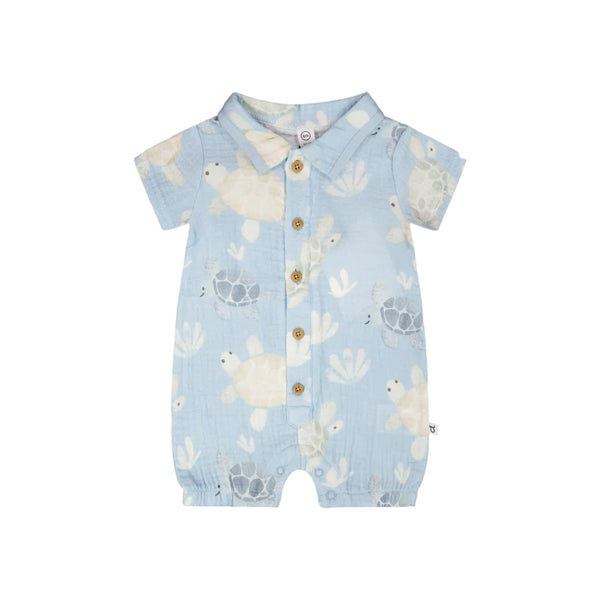 Deux Par Deux Muslin Romper - Turtles-Pumpkin Pie Kids Canada