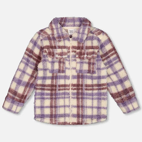 Deux Par Deux Overshirt - Purple Plaid-Pumpkin Pie Kids Canada