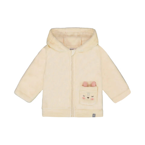 Deux Par Deux Plush Hooded Jacket - Off White-Pumpkin Pie Kids Canada