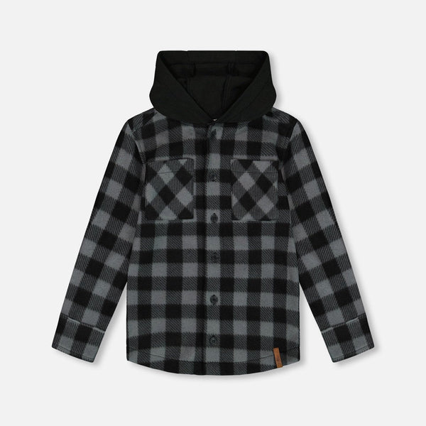Deux Par Deux Polar Hooded Shirt - Plaid-G20U19-000 5-Pumpkin Pie Kids Canada