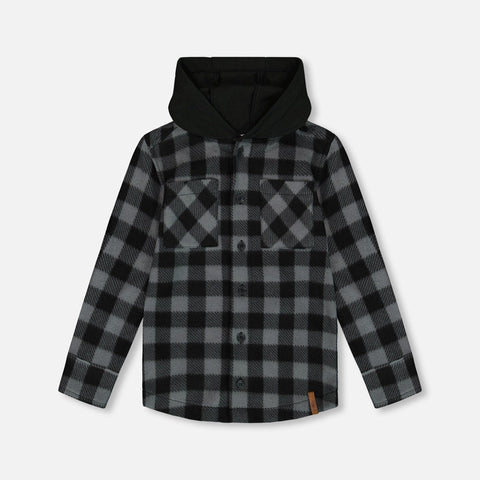 Deux Par Deux Polar Hooded Shirt - Plaid-G20U19-000 5-Pumpkin Pie Kids Canada