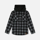 Deux Par Deux Polar Hooded Shirt - Plaid-Pumpkin Pie Kids Canada