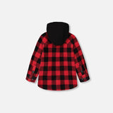 Deux Par Deux Polar Lumberjack Hooded Shirt - Red-Pumpkin Pie Kids Canada