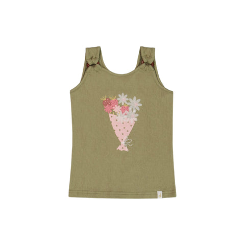 Deux Par Deux Tank Top - Oil Green-Pumpkin Pie Kids Canada