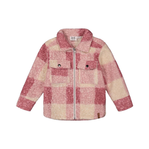 Deux Par Deux Zippered Overshirt - Pink Plaid-Pumpkin Pie Kids Canada