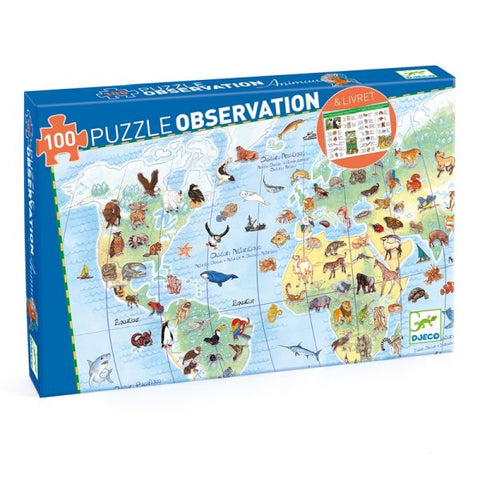 Djeco Observation Puzzle 100pc - World's Animals-DJ07420-Pumpkin Pie Kids Canada