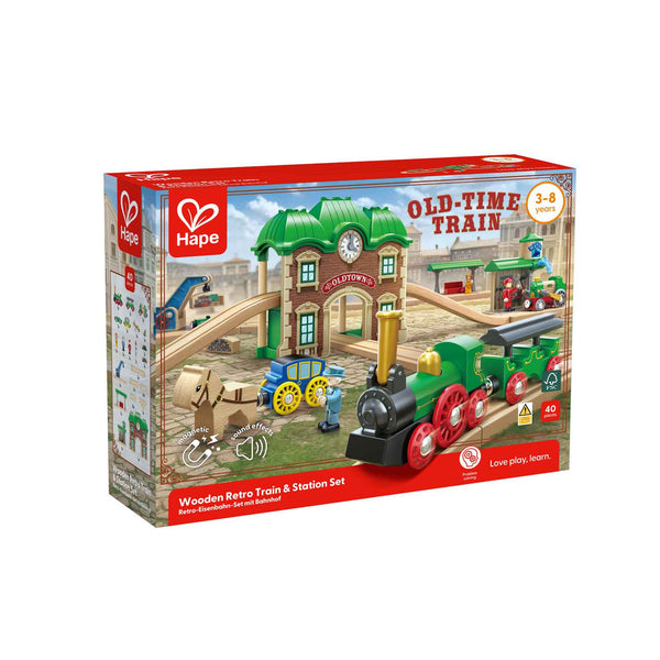 Hape Retro Train & Station Set-Pumpkin Pie Kids Canada