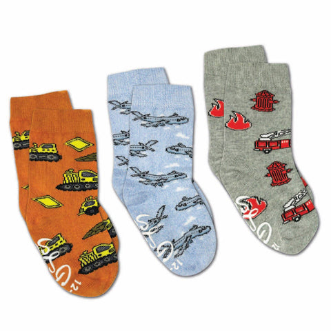 Good Luck Sock Crew Socks 3pk - Airplane, Construction, Firefighter-Pumpkin Pie Kids Canada