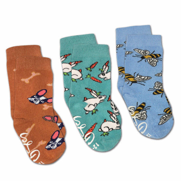Good Luck Sock Crew Socks 3pk - Bees, Bunnies & Dogs-10032 0-12M-Pumpkin Pie Kids Canada