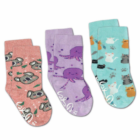 Good Luck Sock Crew Socks 3pk - Cats, Koala, Octopus-10072-Pumpkin Pie Kids Canada