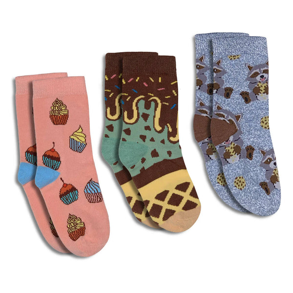 Good Luck Sock Crew Socks 3pk - Cupcakes, Ice Cream & Cookies-10155-Pumpkin Pie Kids Canada