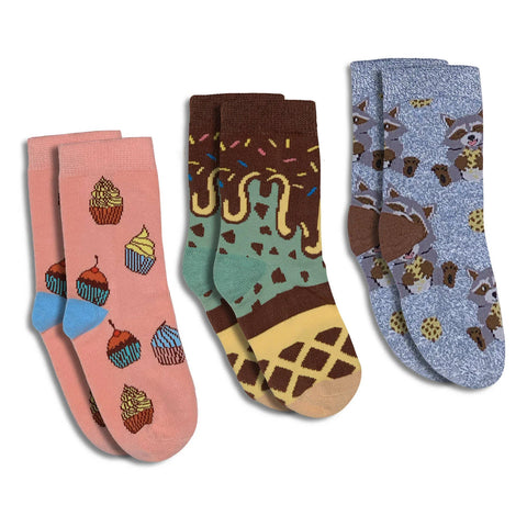Good Luck Sock Crew Socks 3pk - Cupcakes, Ice Cream & Cookies-10155-Pumpkin Pie Kids Canada