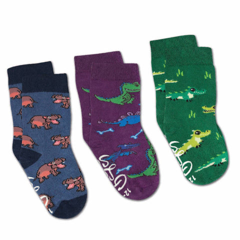 Good Luck Sock Crew Socks 3pk - Hippo, Croc & Dino-10102-Pumpkin Pie Kids Canada