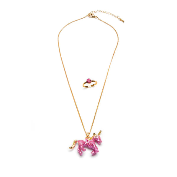 Great Pretenders Glitter Pink Unicorn Necklace & Ring Set-86150-Pumpkin Pie Kids Canada
