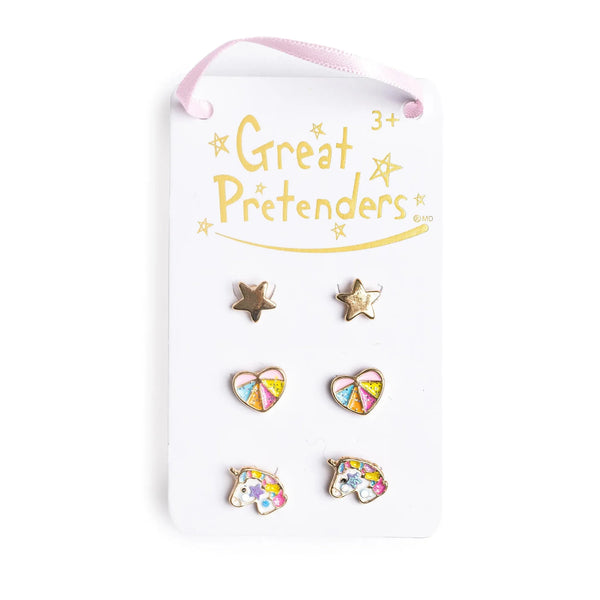 Great Pretenders Cheerful Studded Earrings, 3 Sets-90608-Pumpkin Pie Kids Canada