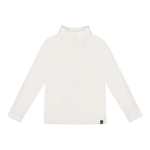 Deux Par Deux Brushed Rib Mock Neck Top - White-Pumpkin Pie Kids Canada