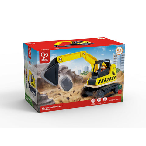 Hape Dig'n Dump Excavator-E3058-Pumpkin Pie Kids Canada