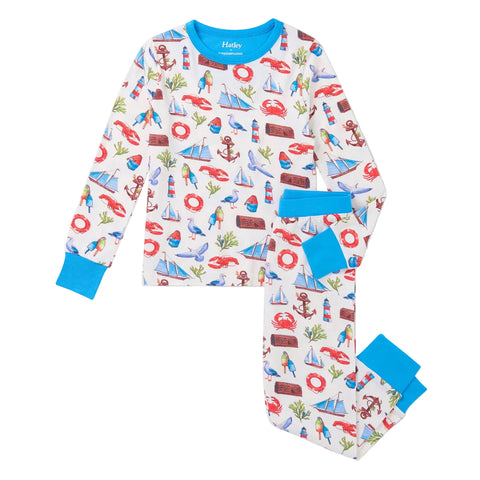Hatley Bamboo Pajama Set - Painted Seascape-S26PNK1975 3-Pumpkin Pie Kids Canada