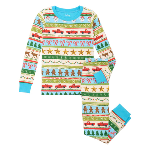 Hatley Organic Cotton Pajama Set - Blue Fun Fair Isle-Pumpkin Pie Kids Canada