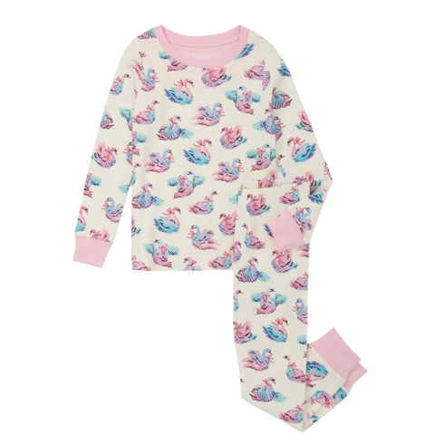 Hatley Organic Cotton Pajama Set - Elegant Swans-Pumpkin Pie Kids Canada