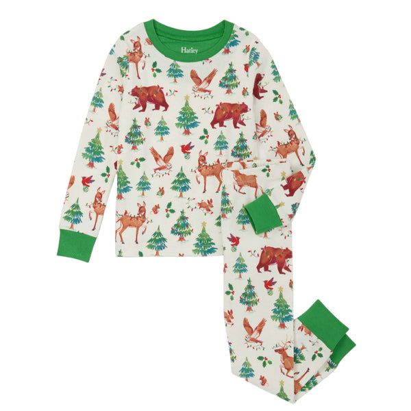 Hatley Organic Cotton Pajama Set - Holiday Animals-Pumpkin Pie Kids Canada