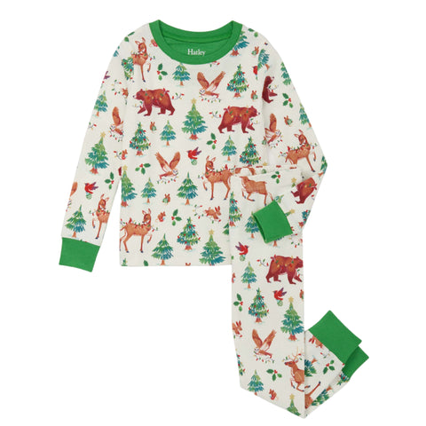 Hatley Organic Cotton Pajama Set - Holiday Animals-Pumpkin Pie Kids Canada