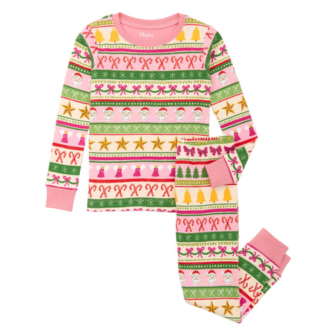 Hatley Organic Cotton Pajama Set - Pink Fun Fair Isle-F25FFK204O 2-Pumpkin Pie Kids Canada