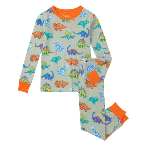 Hatley Organic Pajama Set - Dino Party-Pumpkin Pie Kids Canada