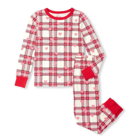 Hatley Organic Pajama Set - Hearts Plaid-F24HPK1789 2-Pumpkin Pie Kids Canada