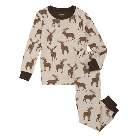 Hatley Organic Pajama Set - Pine Brush Stags-Pumpkin Pie Kids Canada