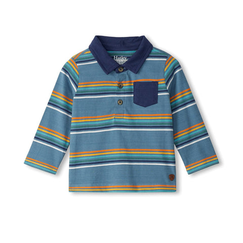 Hatley Polo Tee - Bluestone Stripe-Pumpkin Pie Kids Canada