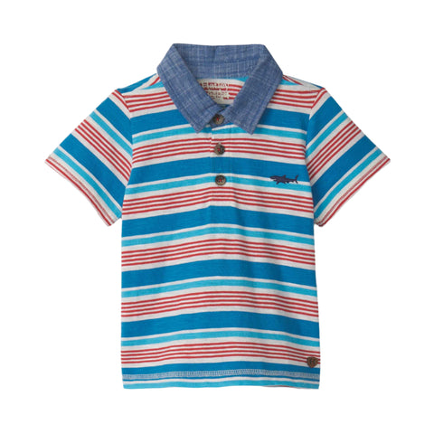 Hatley Polo Tee - Mediterranean Stripes-Pumpkin Pie Kids Canada