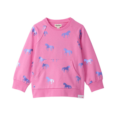 Hatley Raw Edge Pullover - Shimmer Horses-Pumpkin Pie Kids Canada