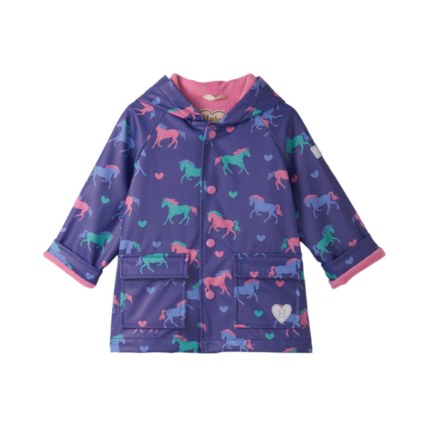 Hatley Snap Raincoat - Hearts & Horses-F25HHT1317 2-Pumpkin Pie Kids Canada