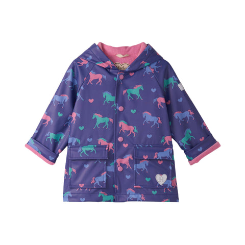 Hatley Snap Raincoat - Hearts & Horses-F25HHT1317 2-Pumpkin Pie Kids Canada